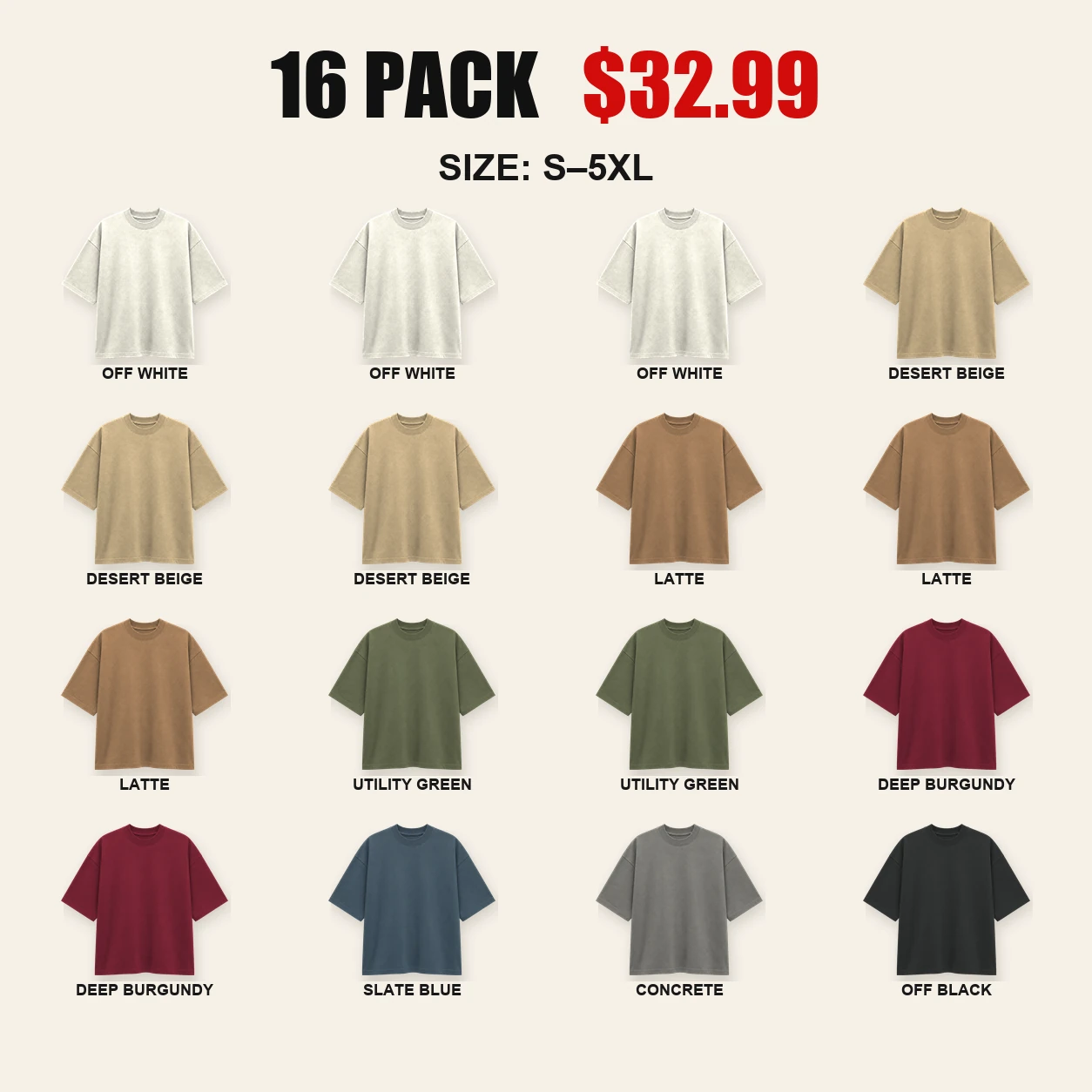 Sixteen-pack Warm Earth heavyweight T-shirt color mix
