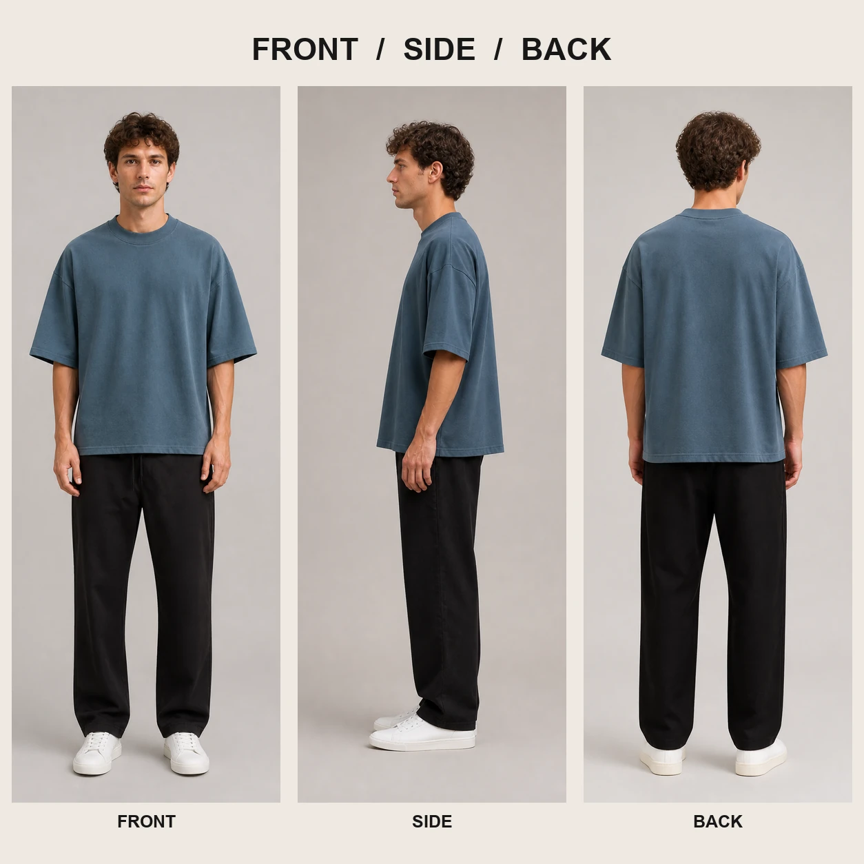 Front side and back views of the oversized T-shirt