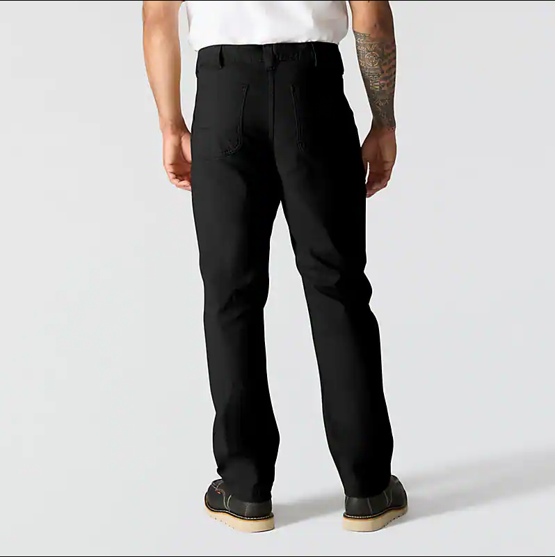 Men's black stretch canvas work pants, full back view