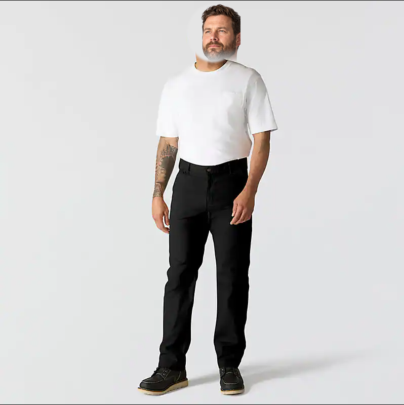 Men's black stretch canvas work pants, full front view