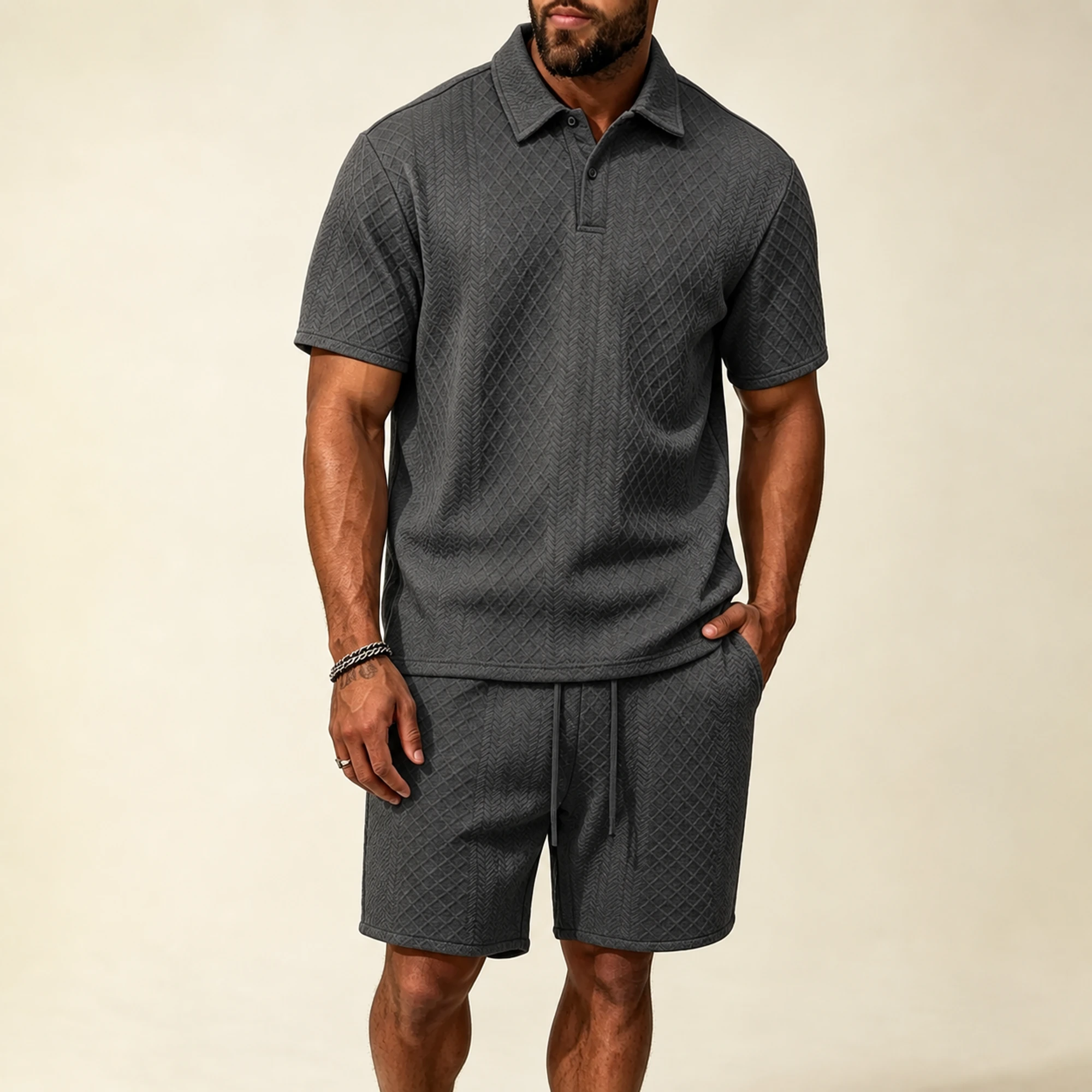 Men's polo and drawstring shorts image 10