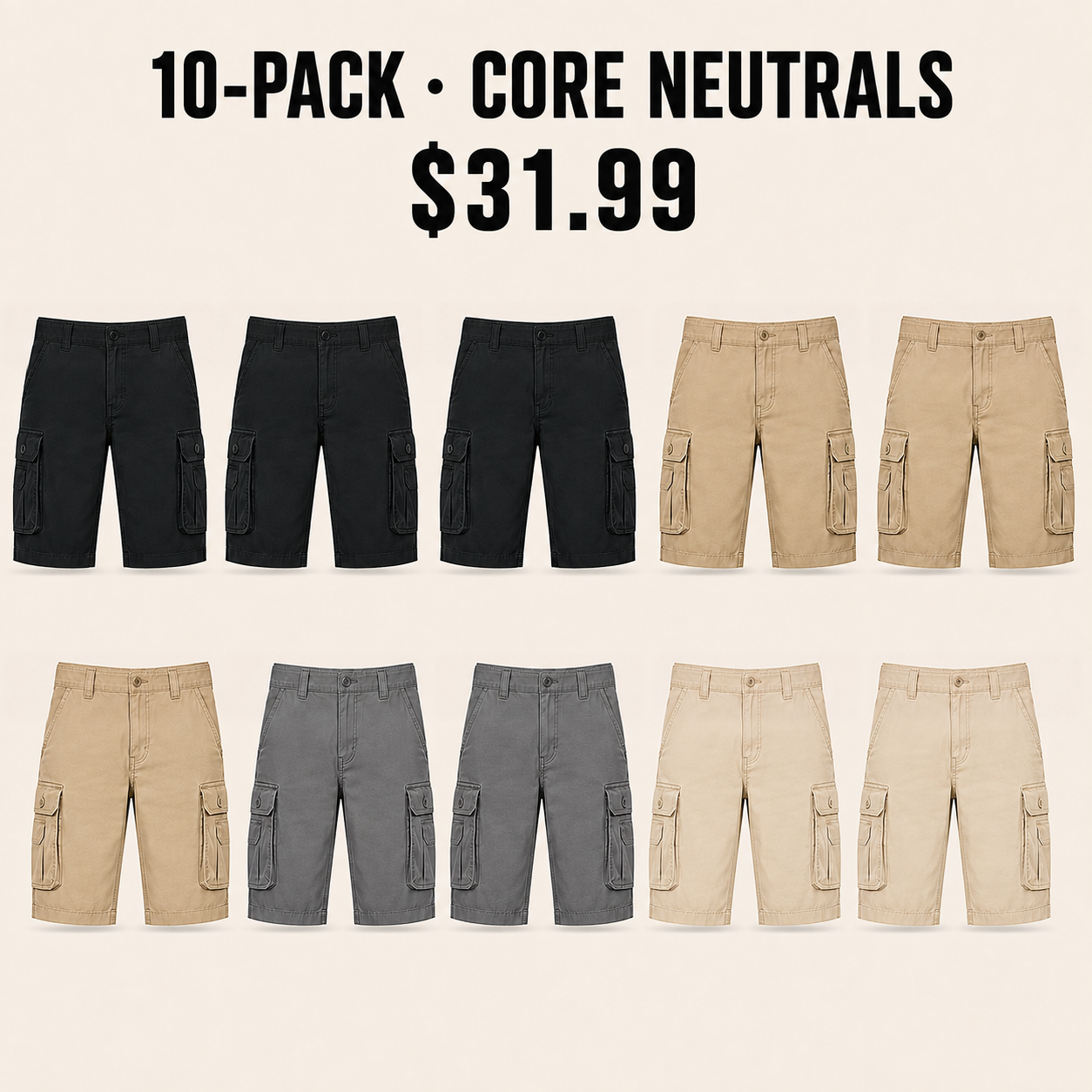 Ten-pack Core Neutrals cargo shorts