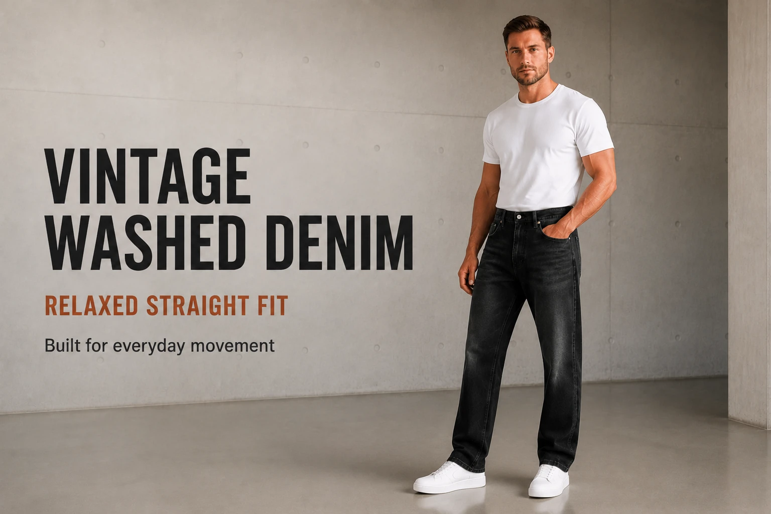 Vintage washed relaxed straight denim