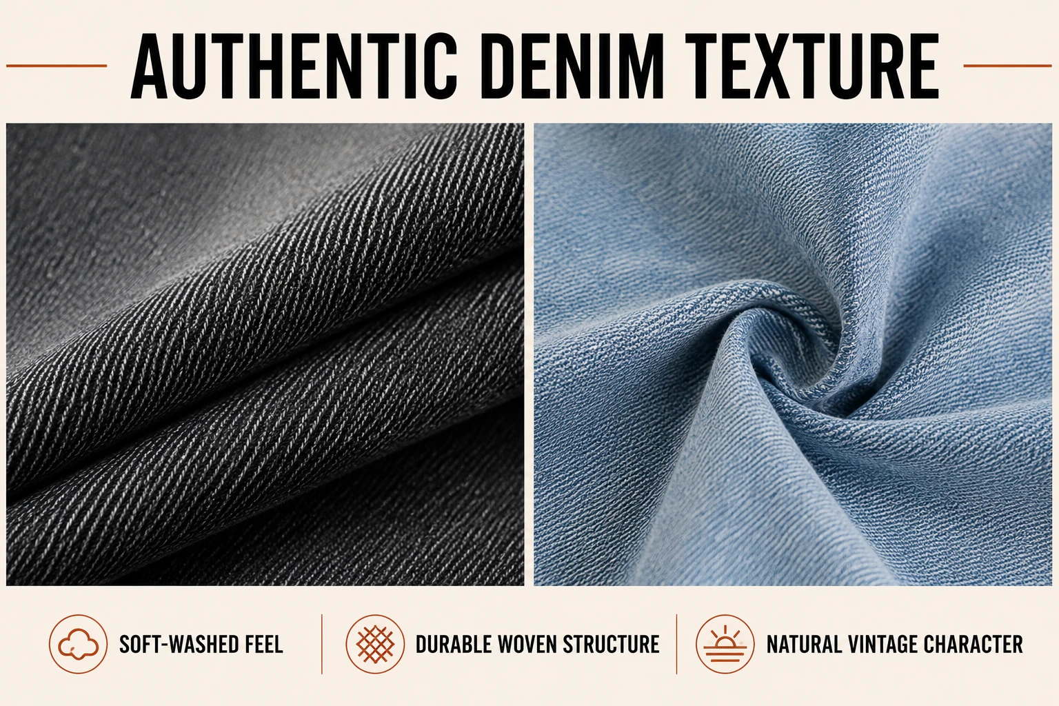 Authentic washed denim texture