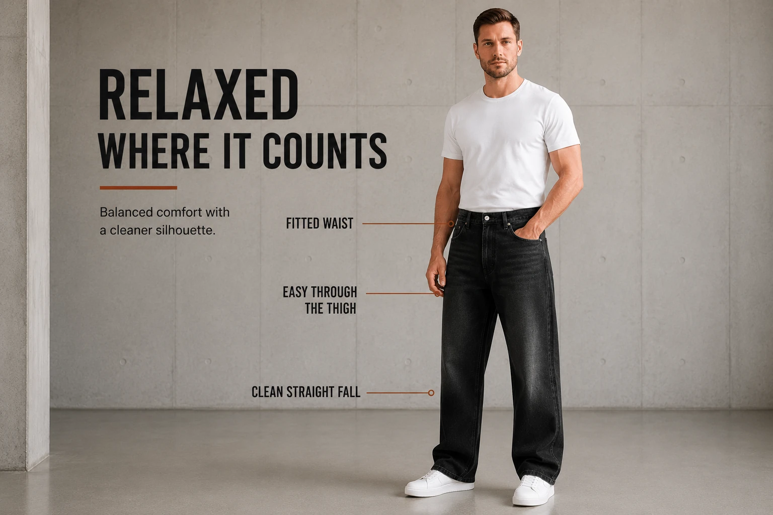 Relaxed straight fit details