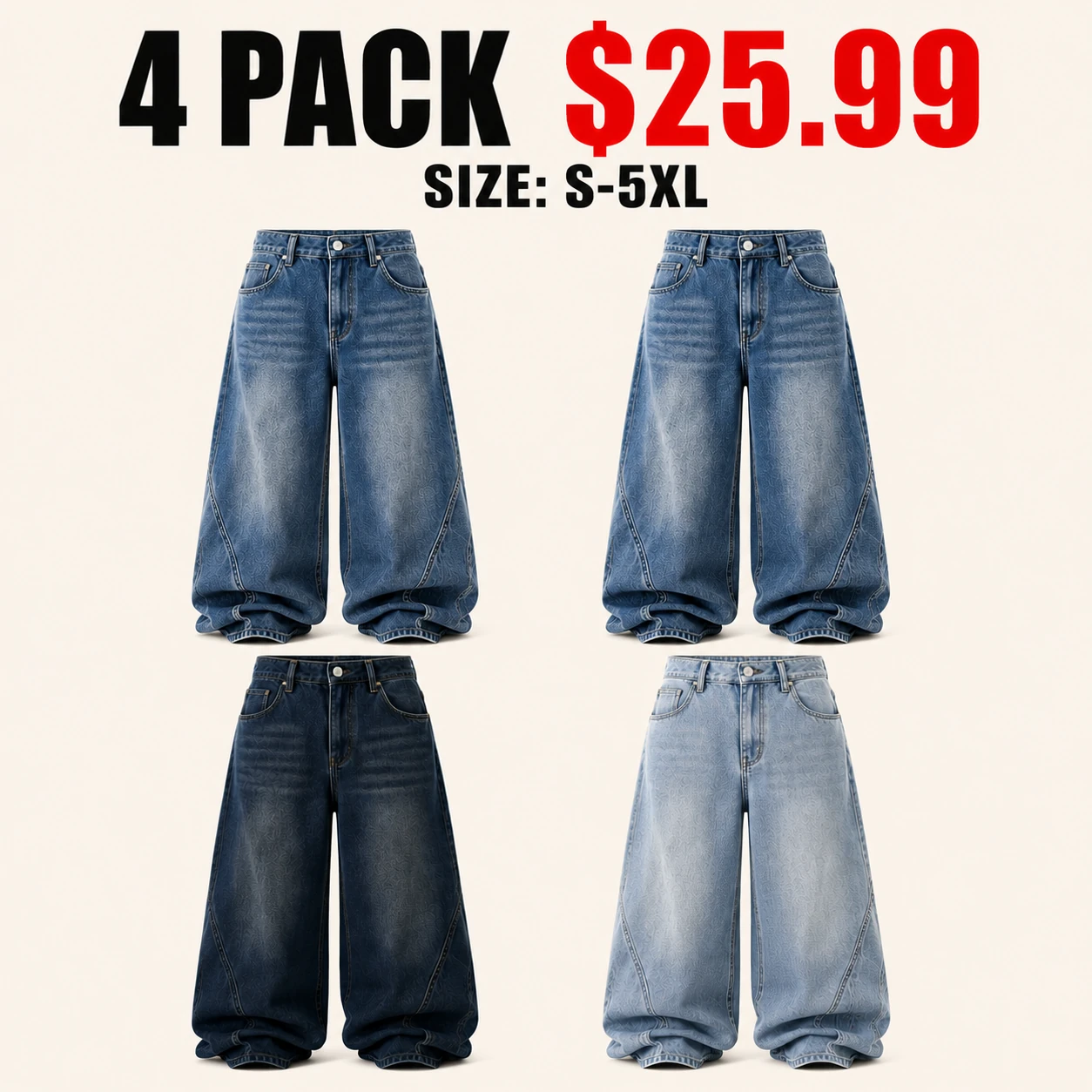 Four-pack Blue Wash jeans