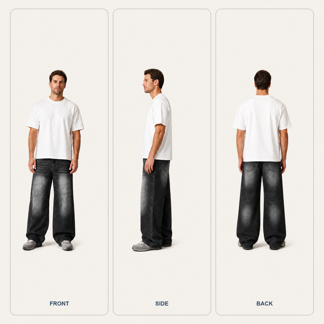 Complete front side and back views of Washed Black wide-leg jeans