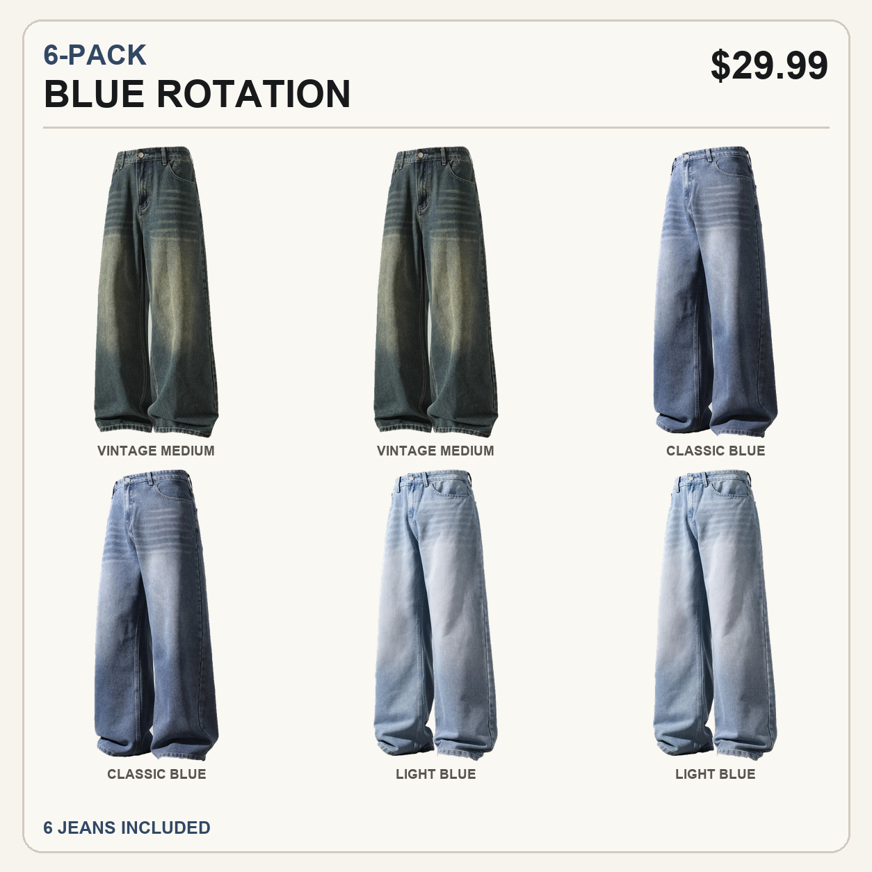 Six-pack Blue Rotation wide-leg jeans
