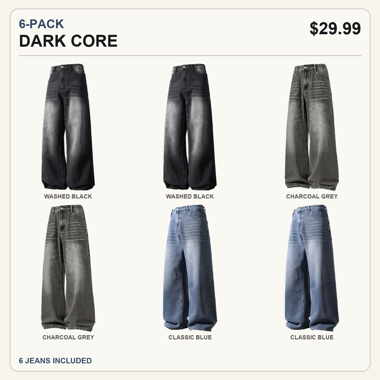 Six-pack Dark Core wide-leg jeans