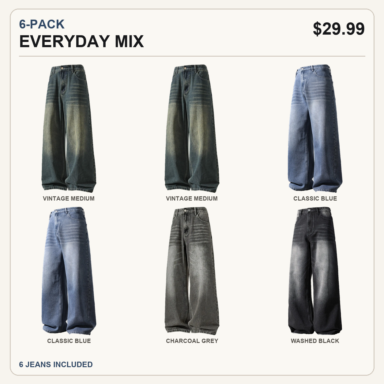 Six-pack Everyday Mix wide-leg jeans