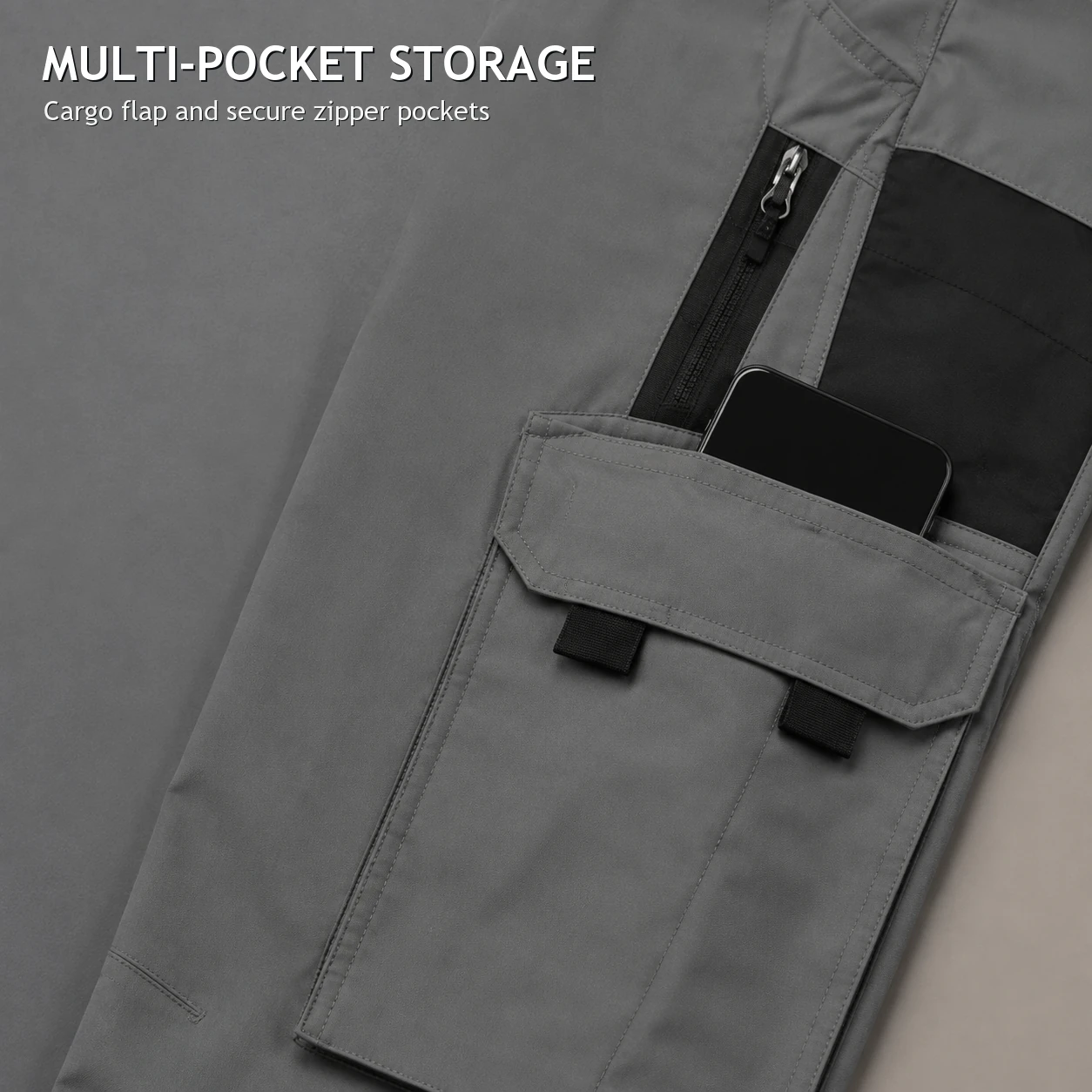 Cargo flap and secure zipper pocket detail