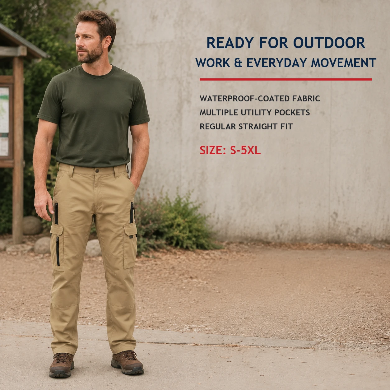 Man wearing Khaki outdoor work pants