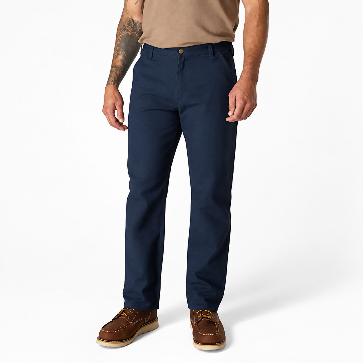 Navy heavyweight stretch work pants, front view