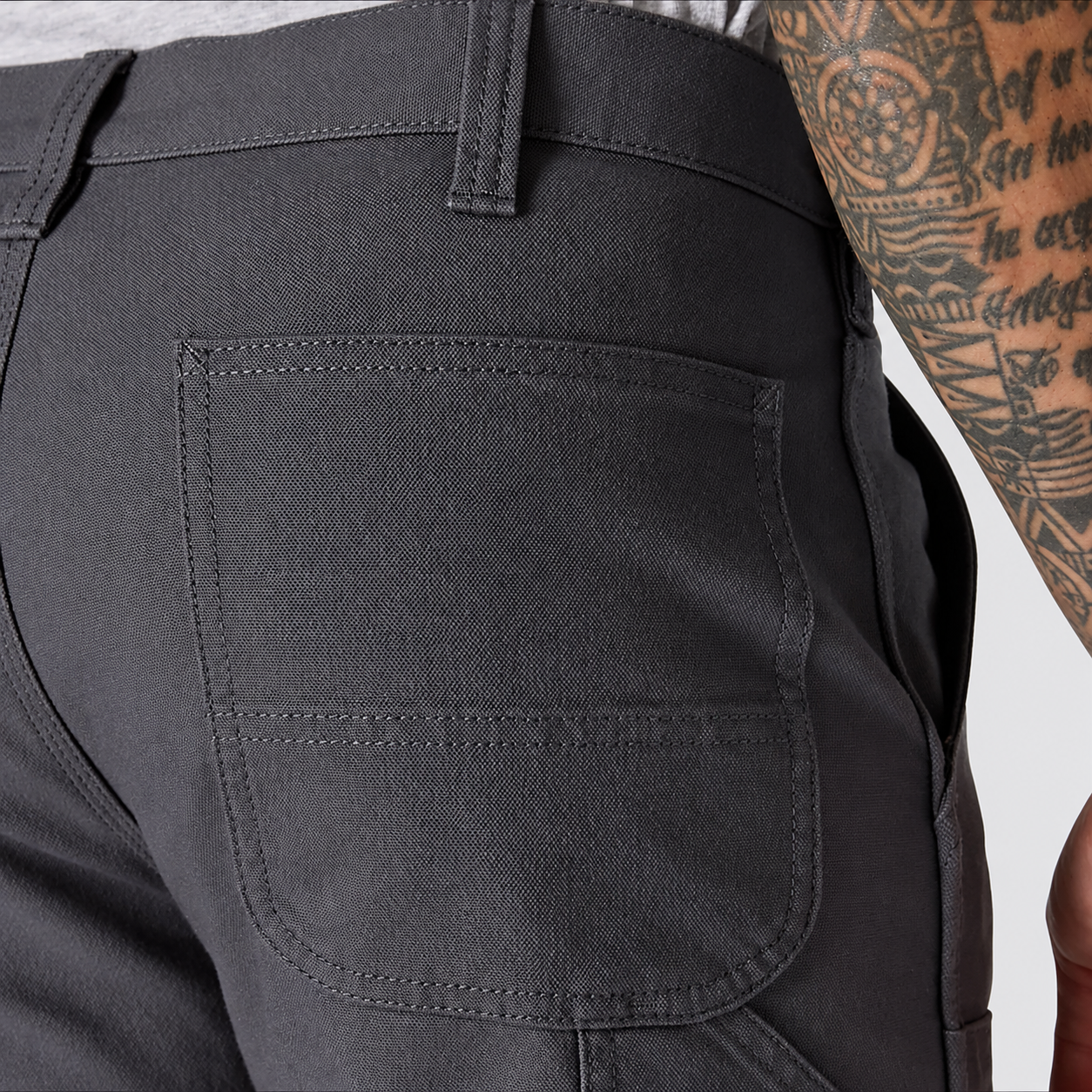 Reinforced lined back pocket and heavy-duty stitching close-up