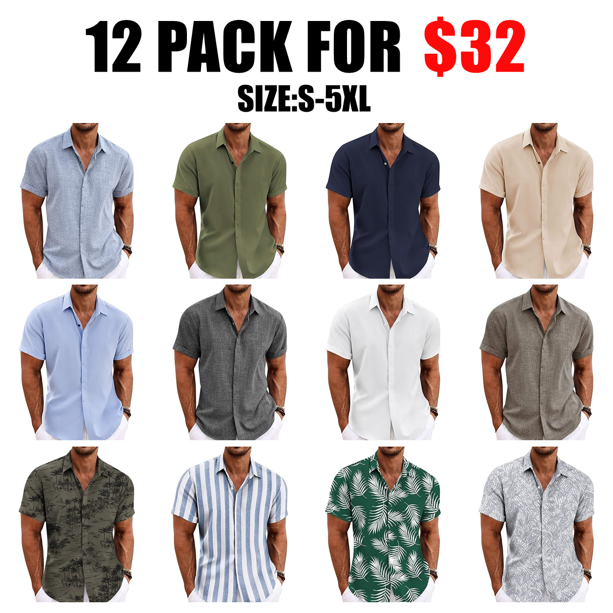 Men's Linen Shirts Short Sleeve Casual Shirts Button Down Shirt for Men Beach Summer Wedding Shirt