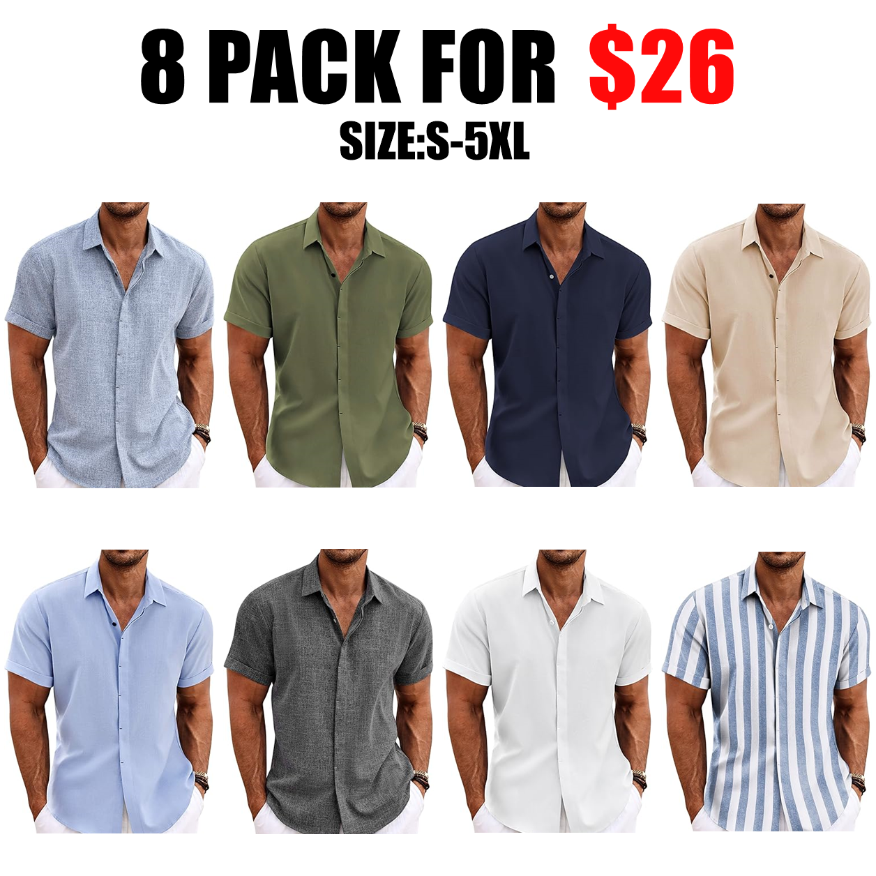Men's Linen Shirts Short Sleeve Casual Shirts Button Down Shirt for Men Beach Summer Wedding Shirt