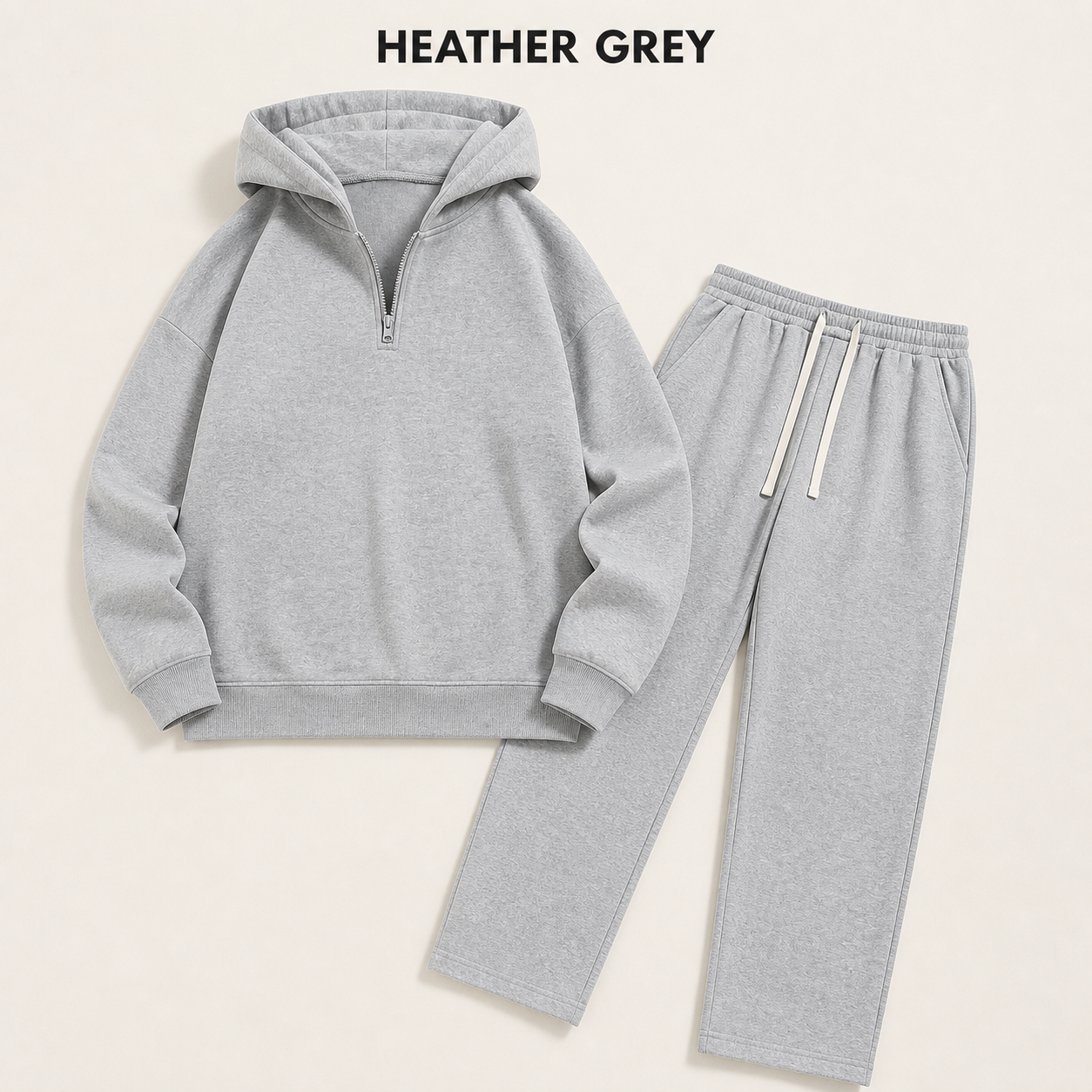 Heather Grey half-zip hoodie and straight-leg sweatpants set