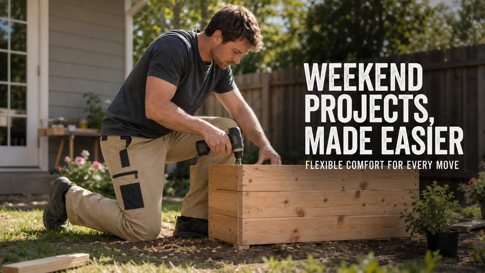 Khaki cargo pants for a backyard project