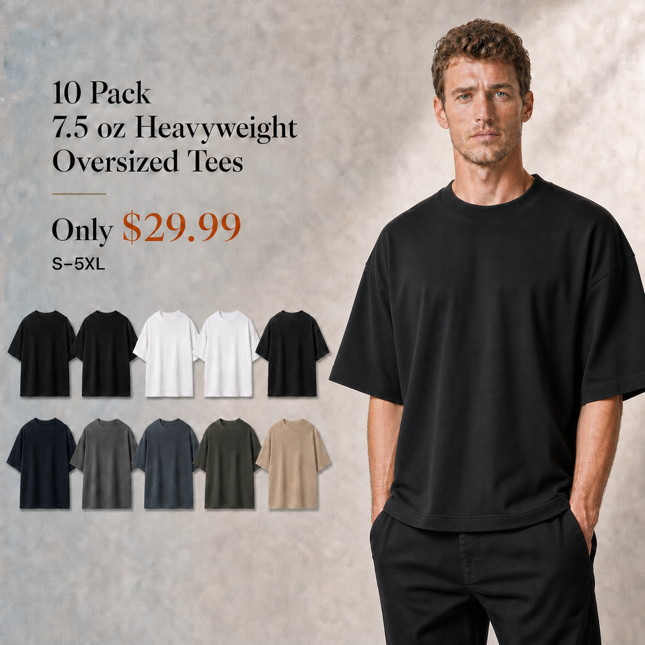 Men's 7.5 oz Heavyweight Oversized T-Shirts - 6 & 10 Pack