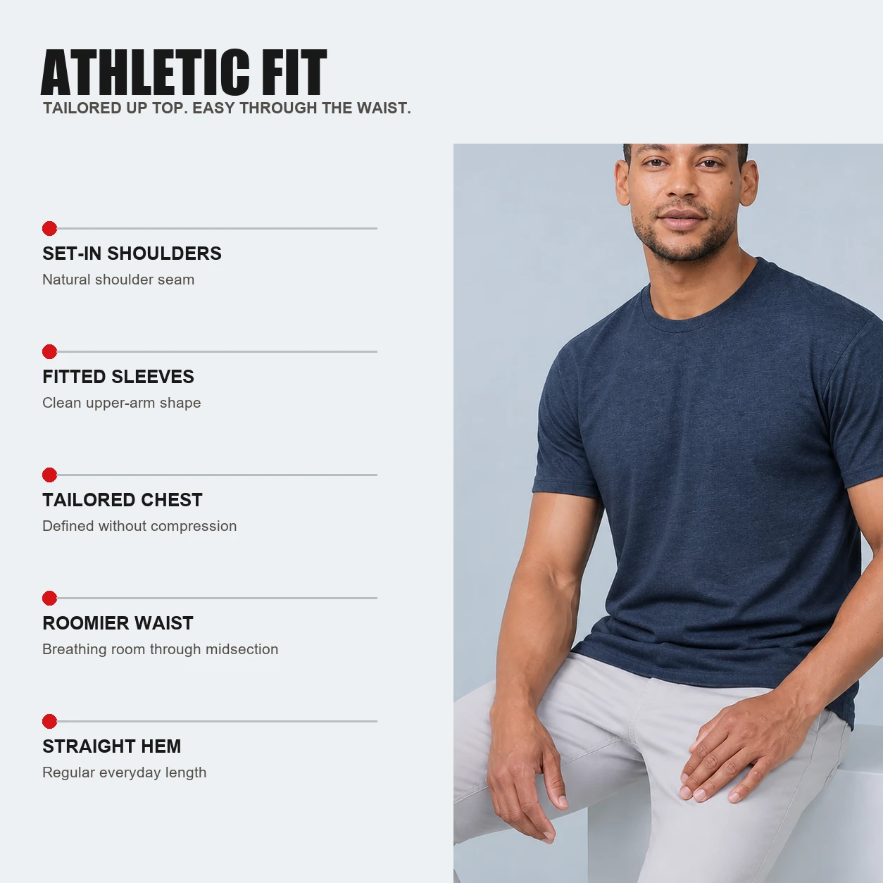 Athletic fit through shoulders chest and sleeves