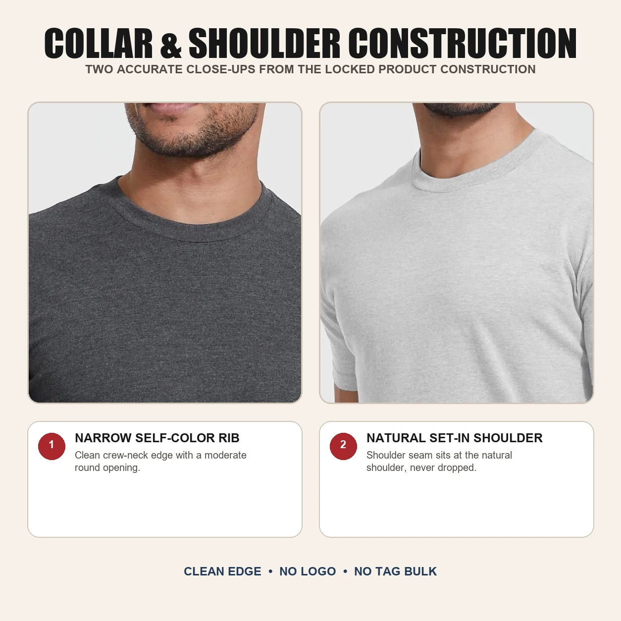 Crew collar and shoulder construction details