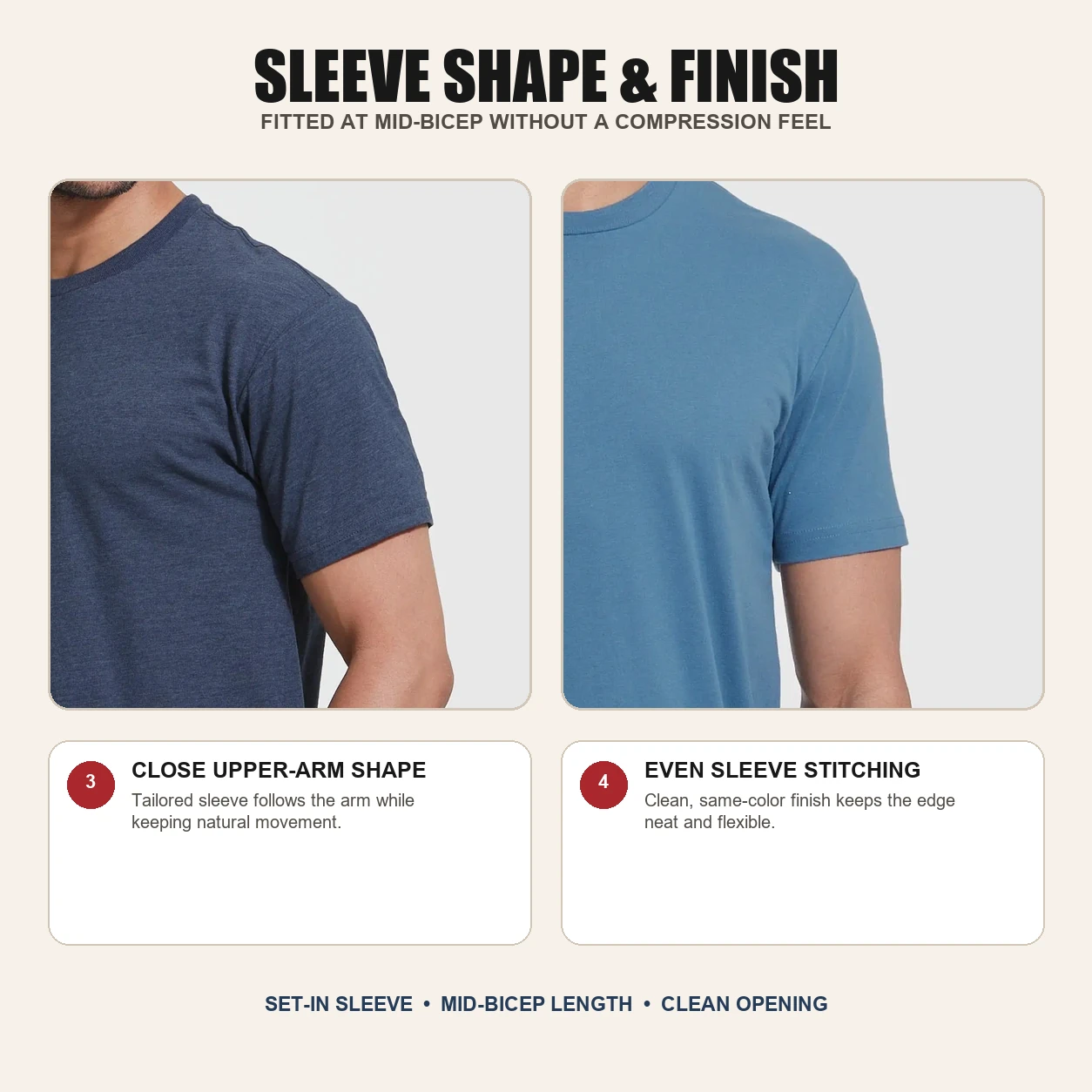 Fitted sleeve shape and clean sleeve finish