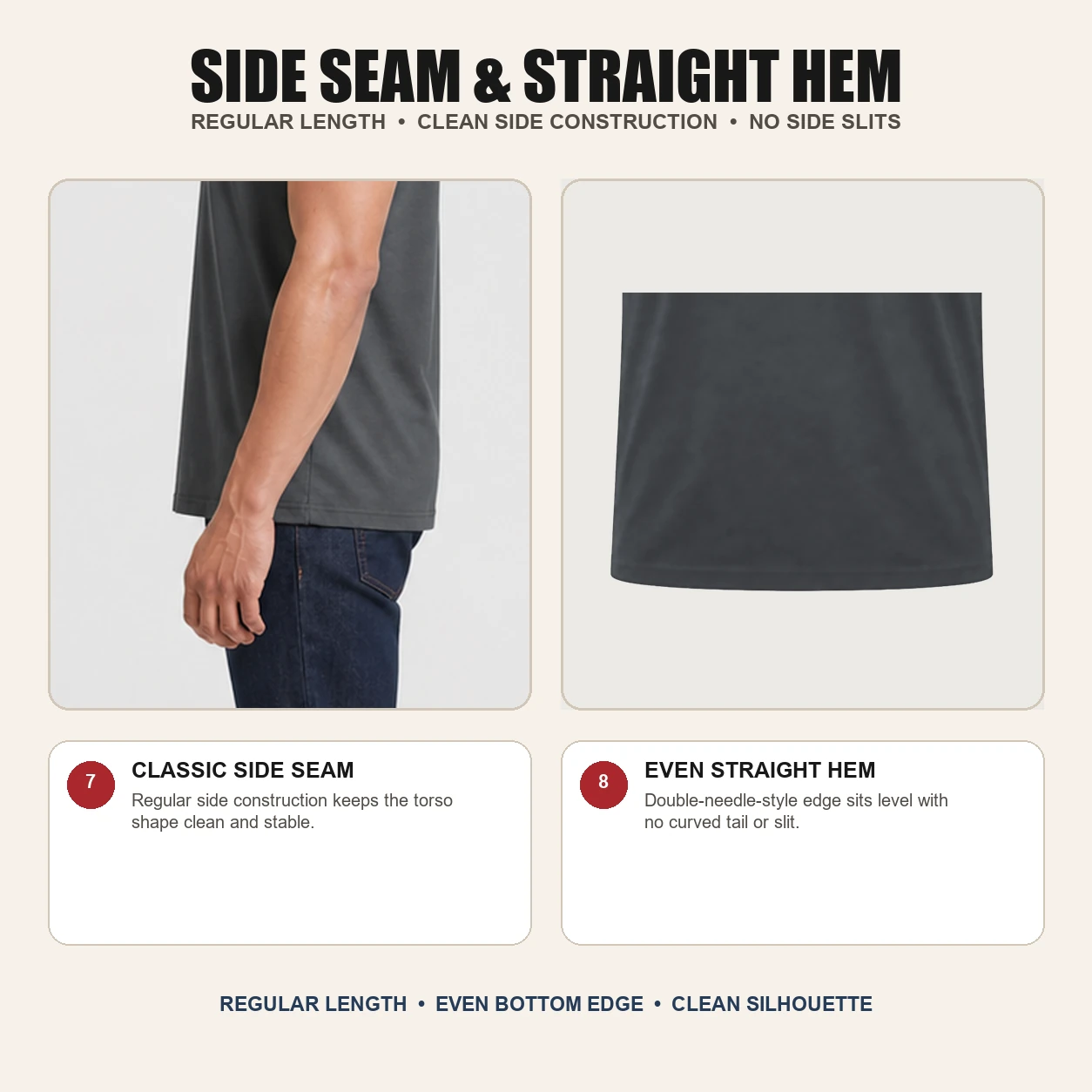 Straight side seam and clean hem construction