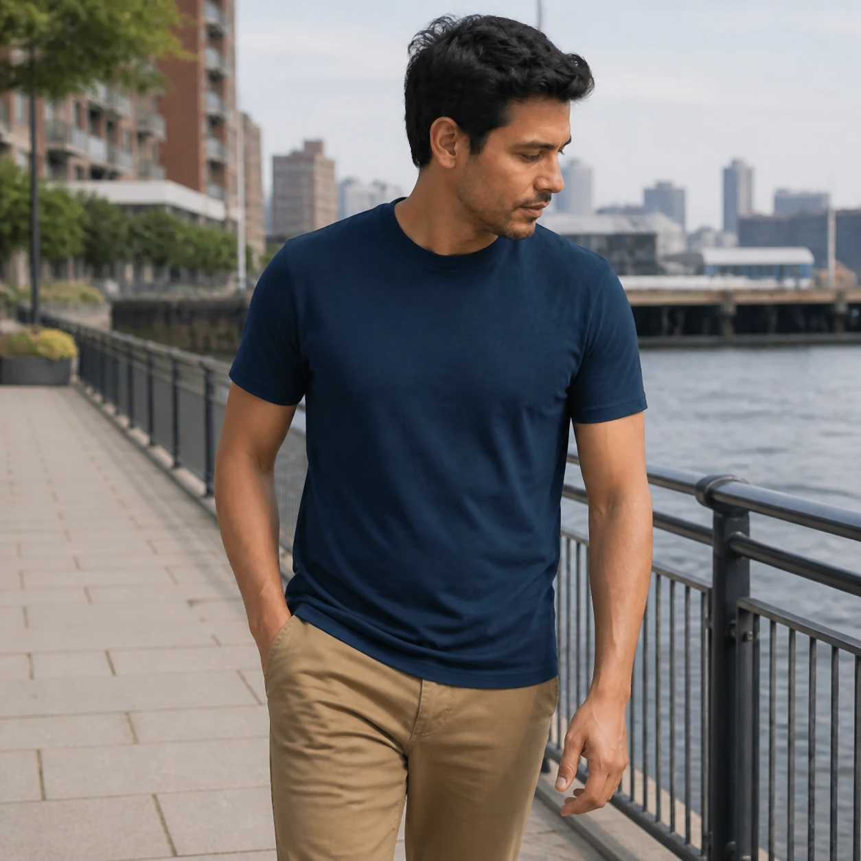 Ultra-soft athletic-fit T-shirt in a second commercial setting
