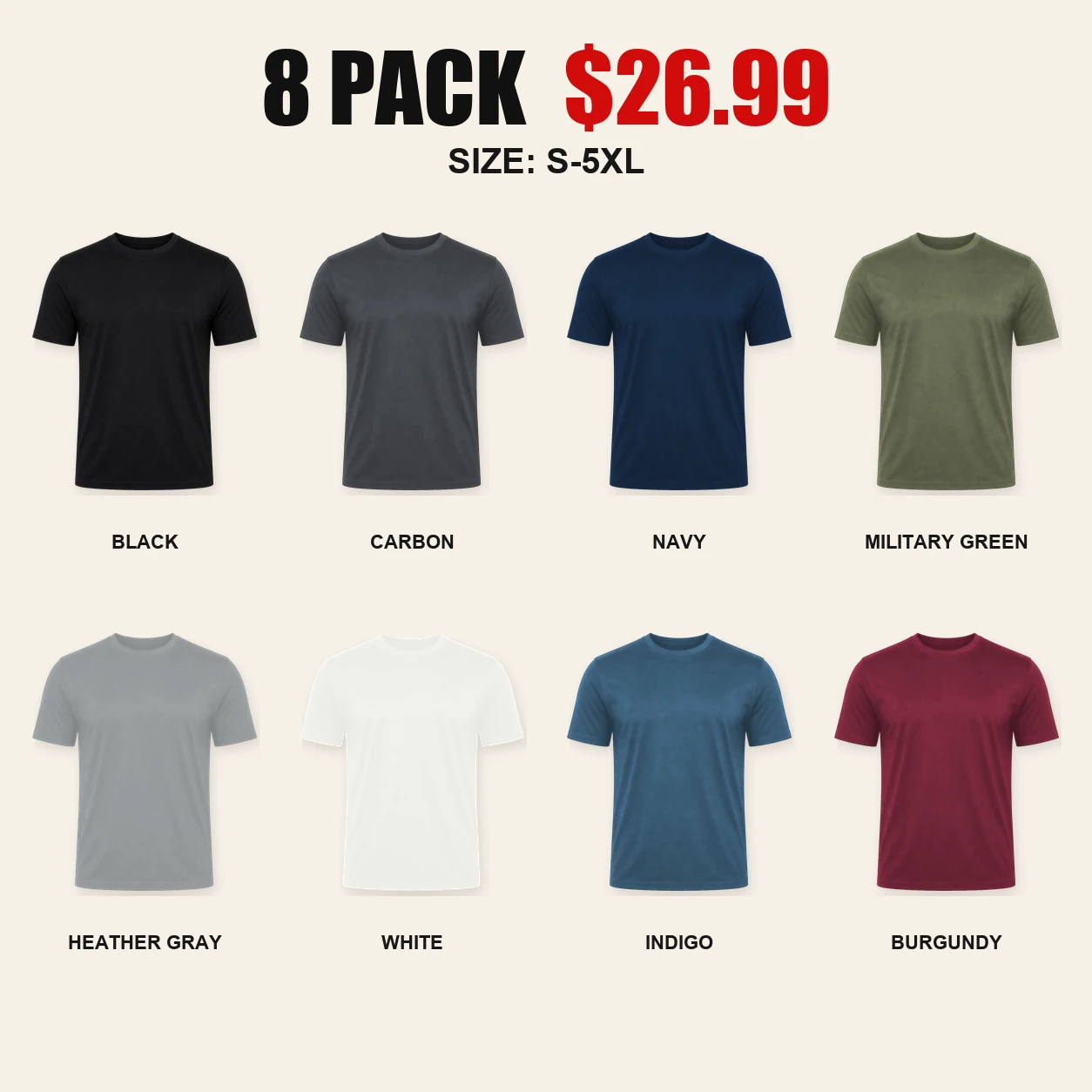 Eight-pack Everyday Essentials ultra-soft T-shirt color mix