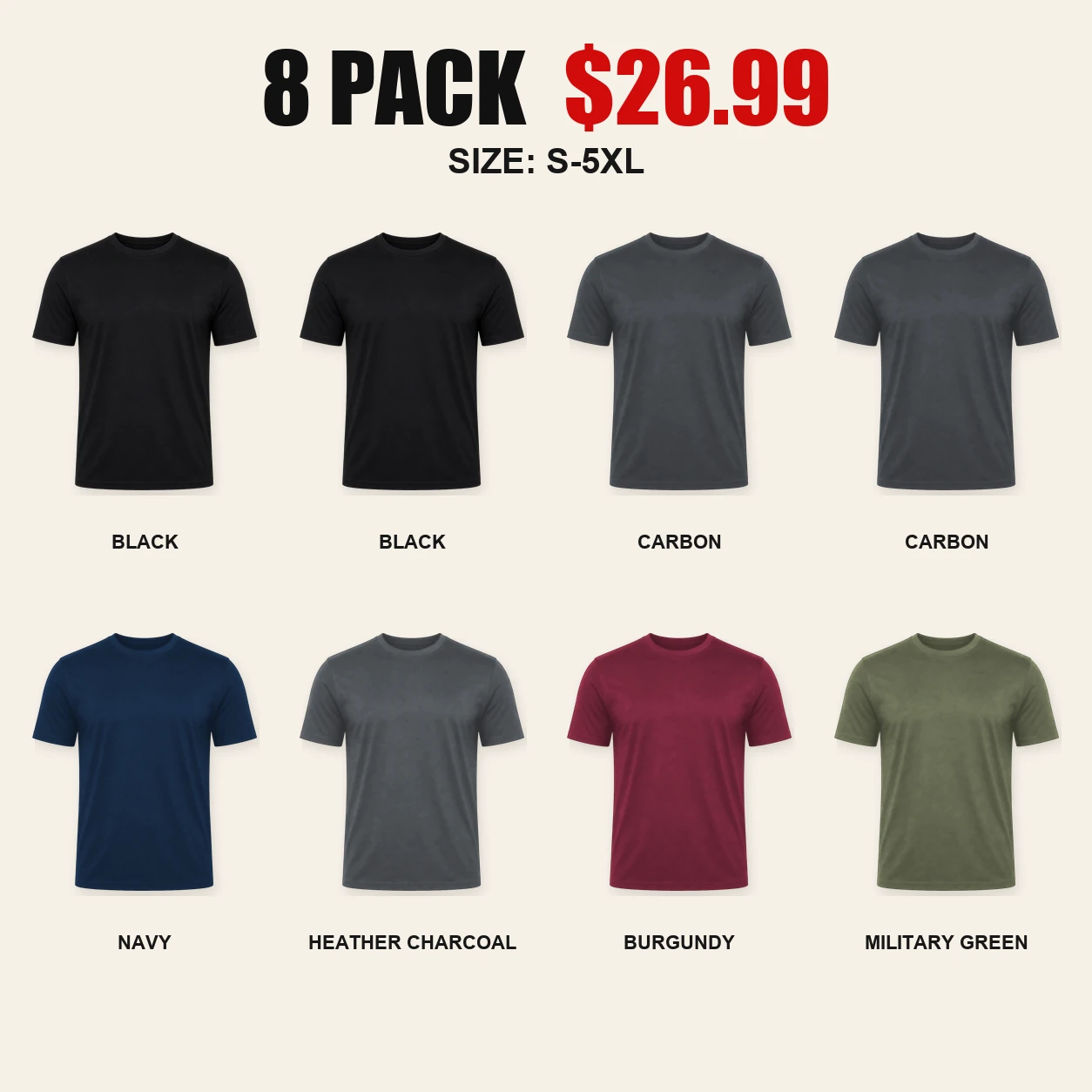 Eight-pack Dark Core ultra-soft T-shirt color mix