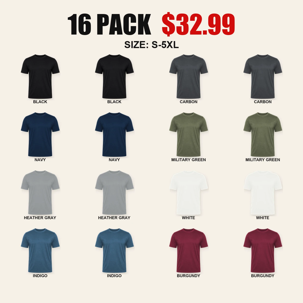 Sixteen-pack Complete Rotation ultra-soft T-shirt color mix