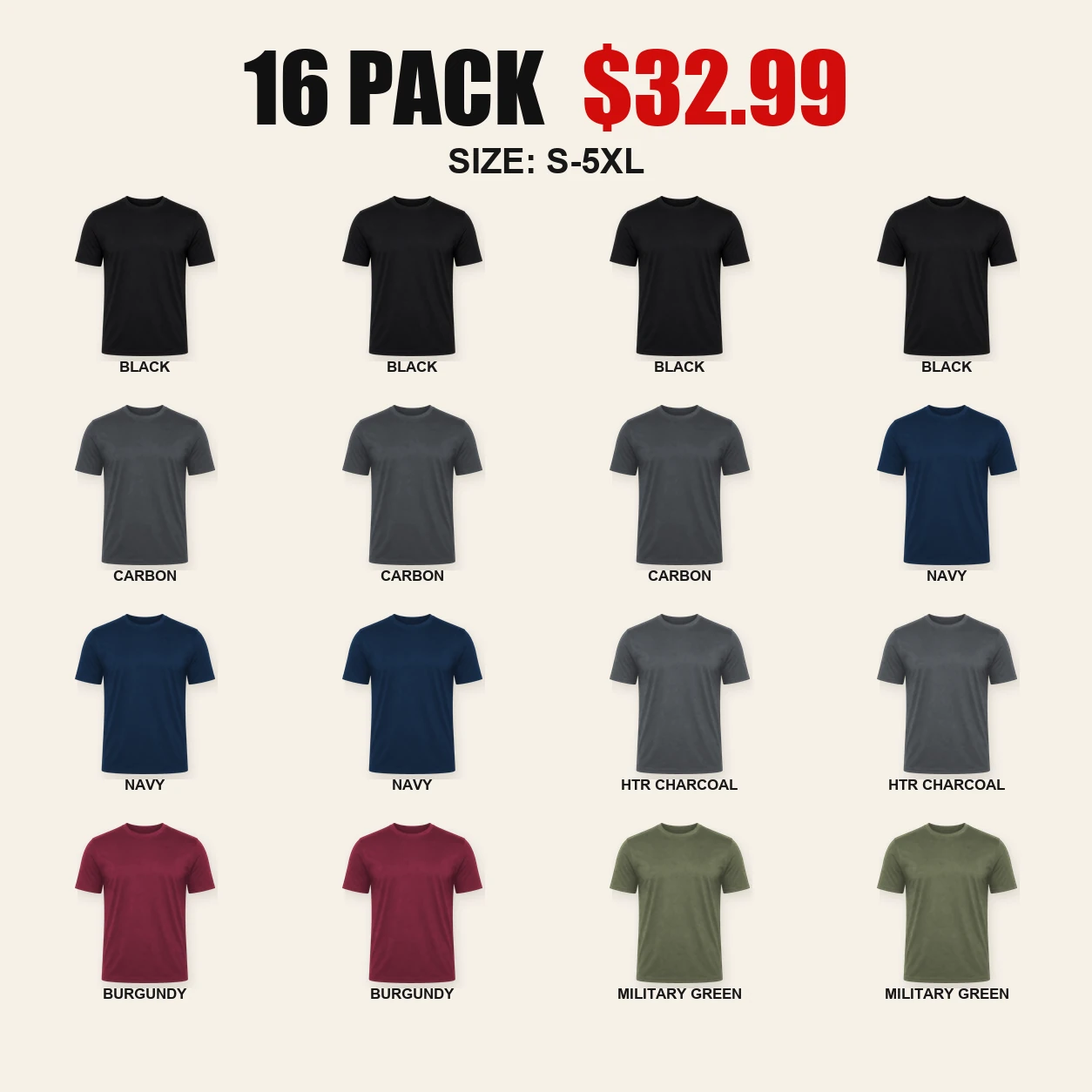 Sixteen-pack Dark Essentials ultra-soft T-shirt color mix