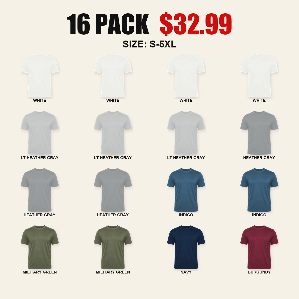 Sixteen-pack Light and Color ultra-soft T-shirt color mix
