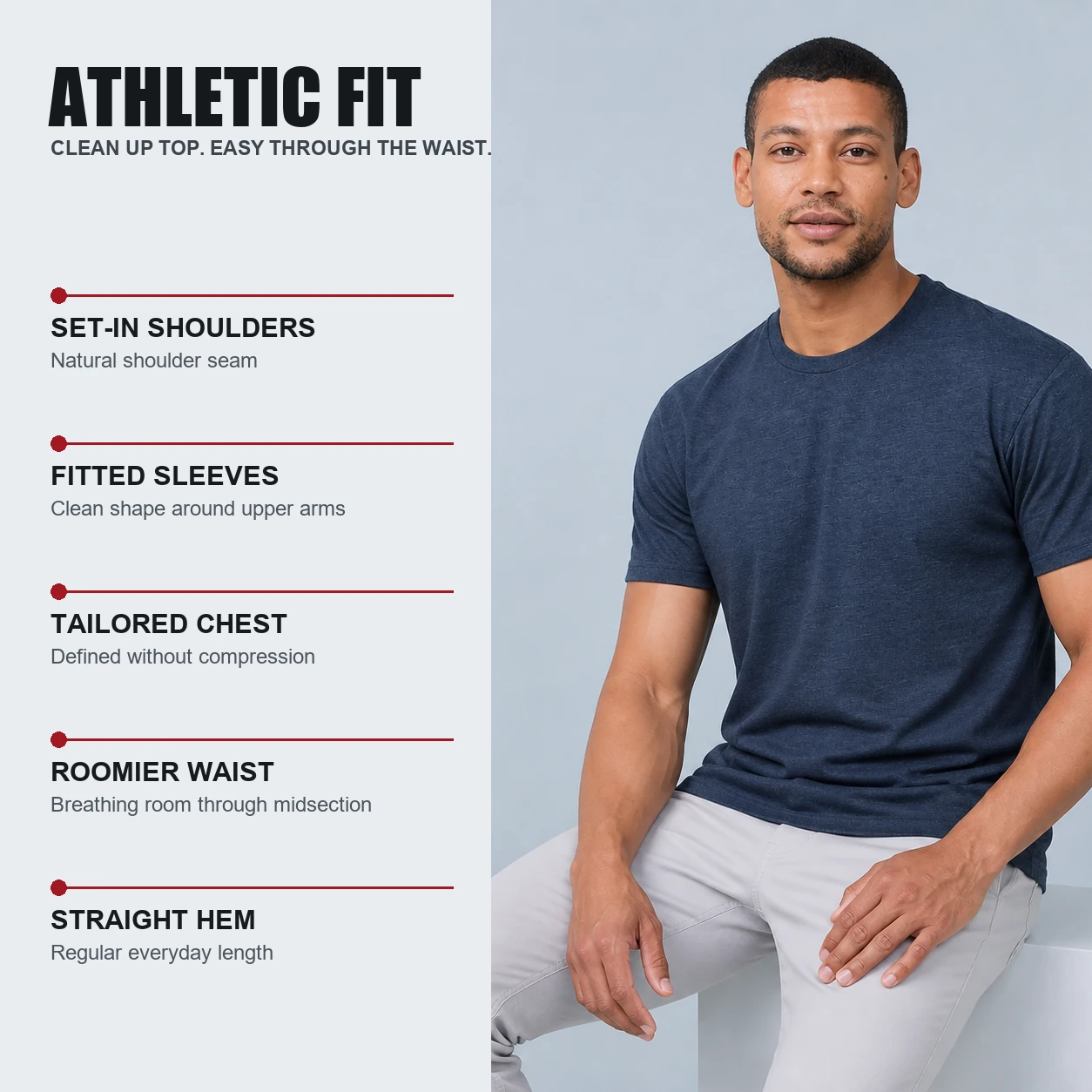 Athletic-fit T-shirt shape and construction diagram
