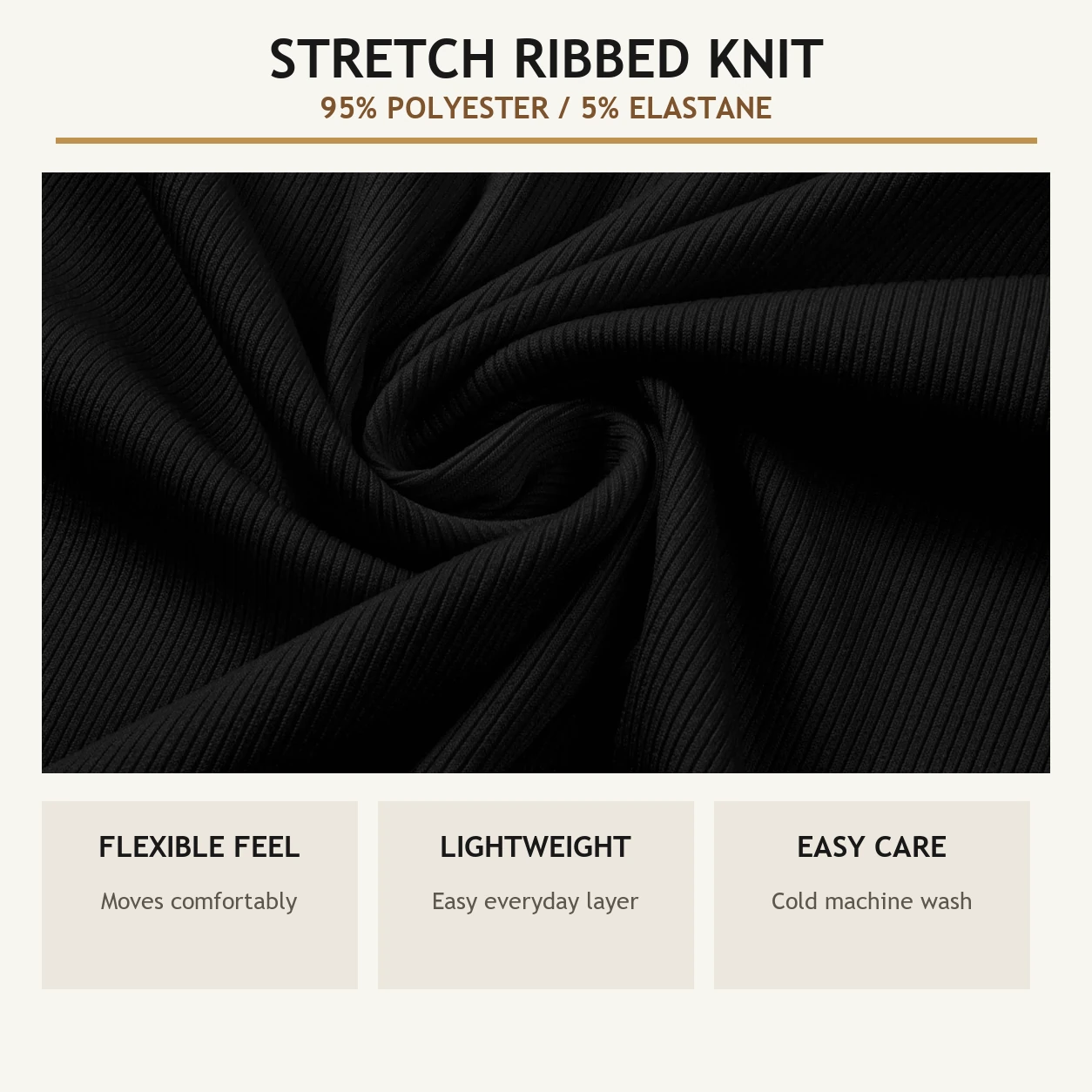 Stretch ribbed knit fabric made from polyester and elastane