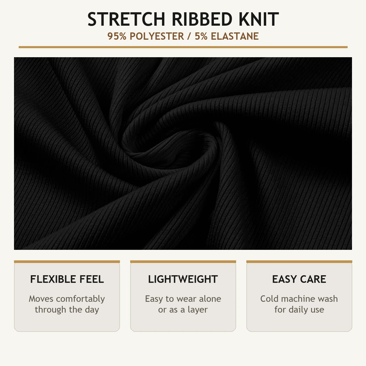 Polyester elastane stretch ribbed knit fabric details