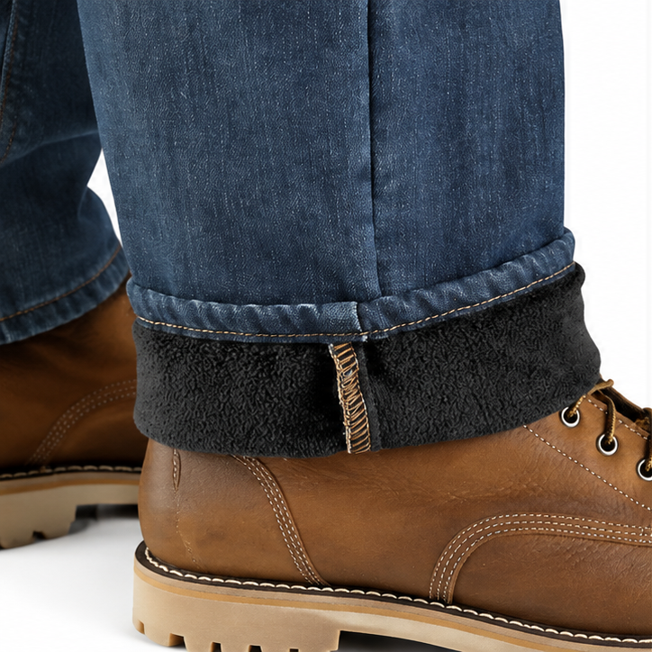 Men’s Fleece-Lined Stretch Work Jeans – Relaxed Straight Fit