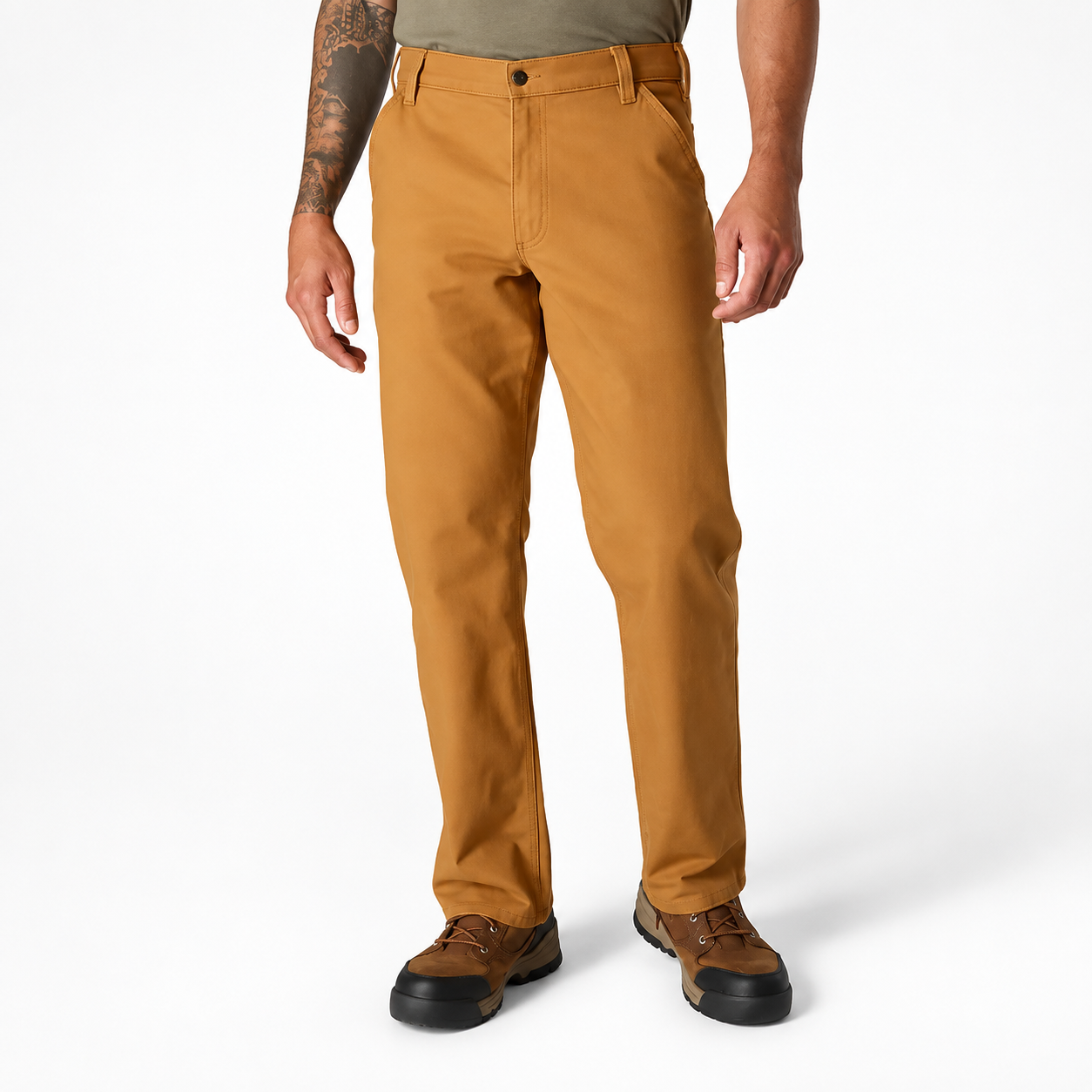 Workwear Brown heavyweight stretch work pants, front view