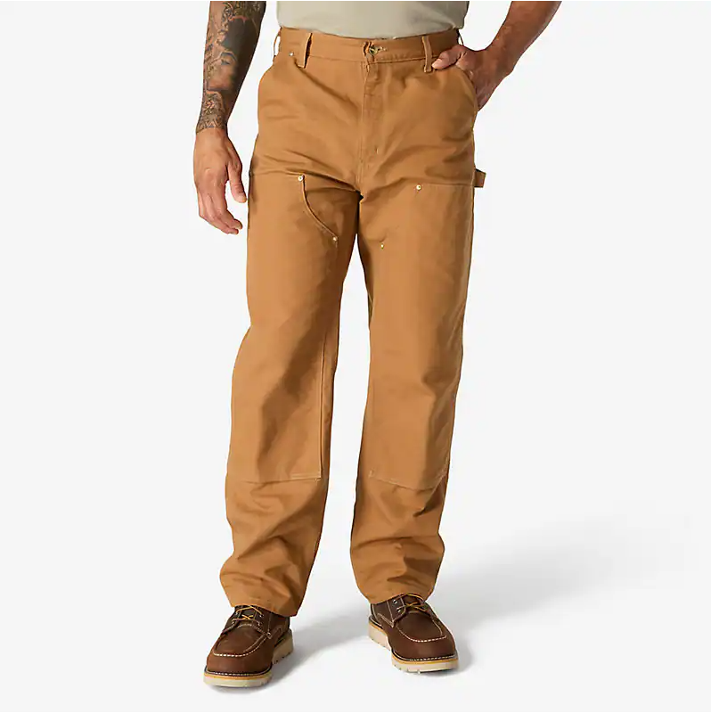 Workwear Brown stretch double-knee work pants, front view