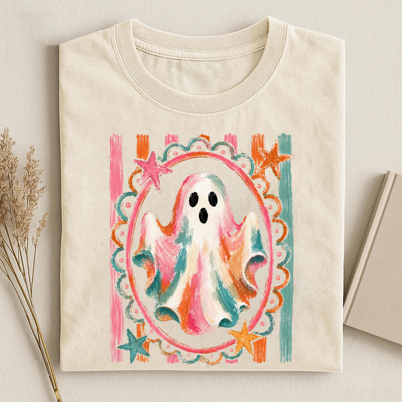 Vintage Ghost Witch Pumpkin Stripes T-shirt