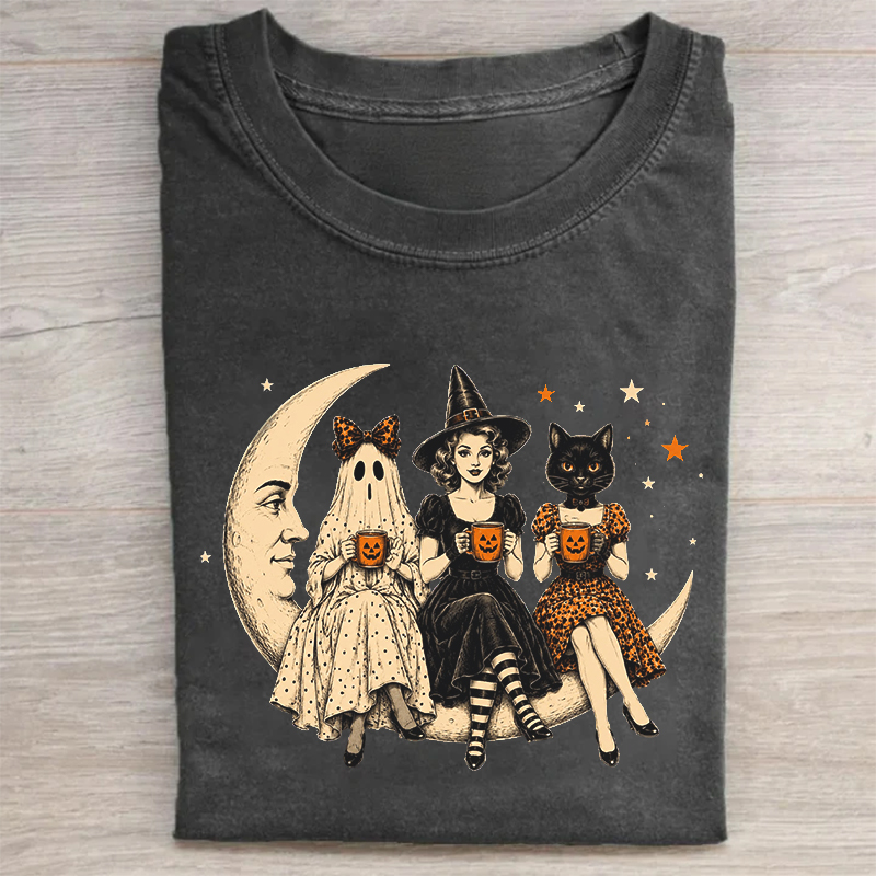 Vintage Witch Ghost Cat Moon T-shirt