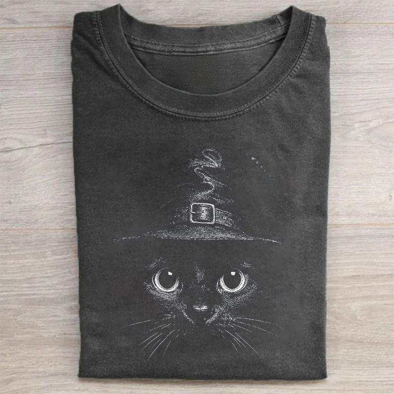 Black Cat Witch Hat T-shirt