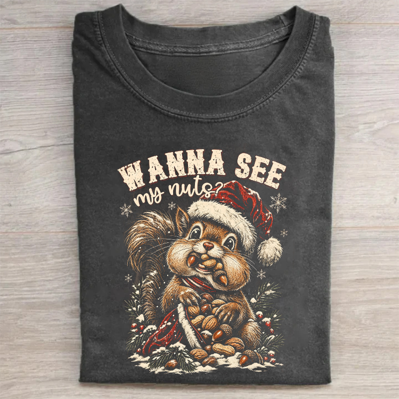 Funny Christmas Squirrel Wanna See My Nuts T-shirt
