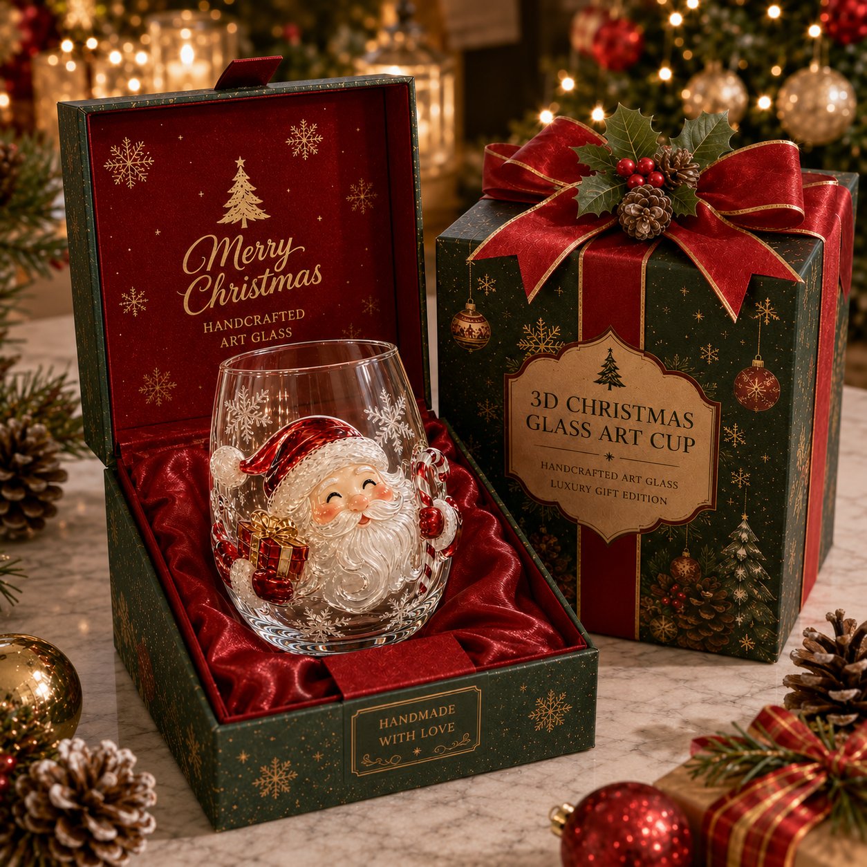 🎄 LAST DAY 49% OFF – ✨ Magical Christmas 3D Glass Cup | Raised Festive Artwork, Sparkling Details & Holiday Gift Drinkware 🎅
