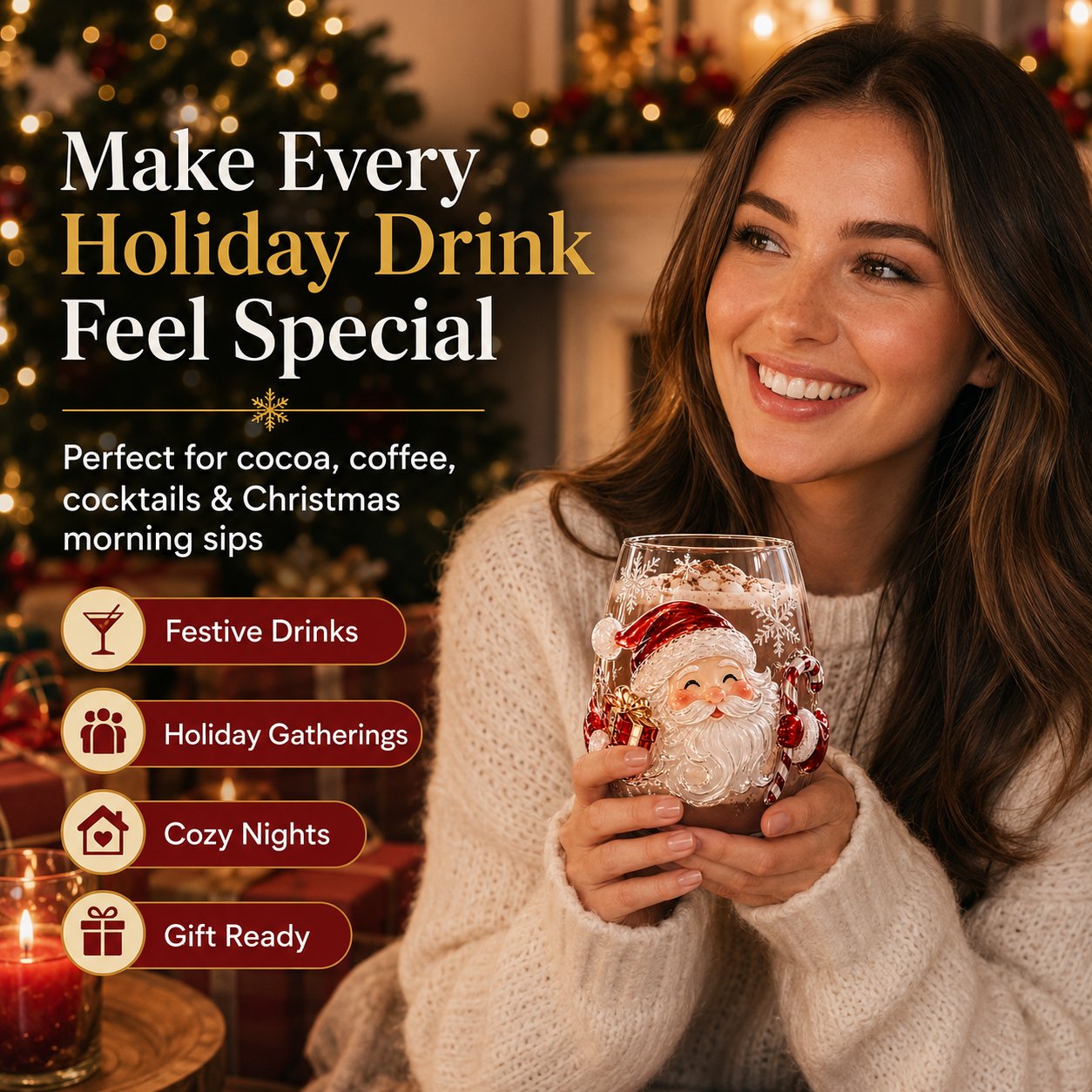 🎄 LAST DAY 49% OFF – ✨ Magical Christmas 3D Glass Cup | Raised Festive Artwork, Sparkling Details & Holiday Gift Drinkware 🎅