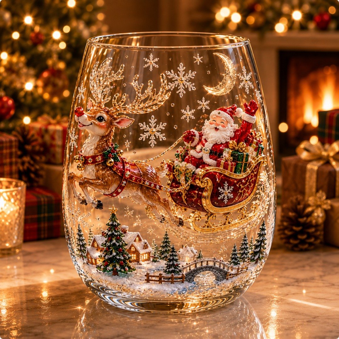 🎄 LAST DAY 49% OFF – ✨ Magical Christmas 3D Glass Cup | Raised Festive Artwork, Sparkling Details & Holiday Gift Drinkware 🎅