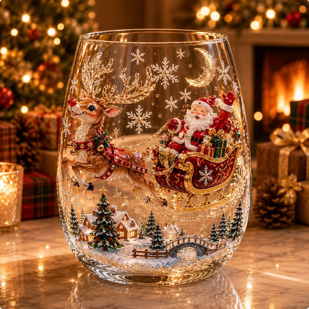 🎄 LAST DAY 49% OFF – ✨ Magical Christmas 3D Glass Cup | Raised Festive Artwork, Sparkling Details & Holiday Gift Drinkware 🎅