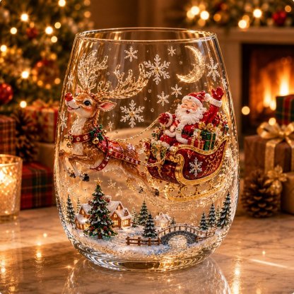 🎄 LAST DAY 49% OFF – ✨ Magical Christmas 3D Glass Cup | Raised Festive Artwork, Sparkling Details & Holiday Gift Drinkware 🎅