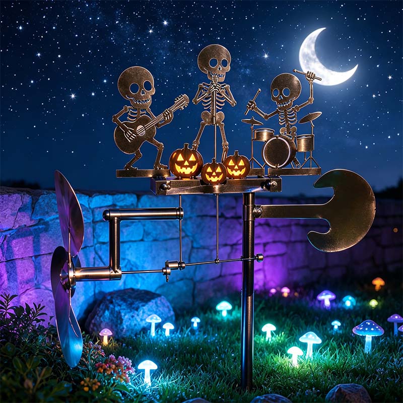 Halloween Skeleton Metal Drummer Kinetic Wind Spinner 💀