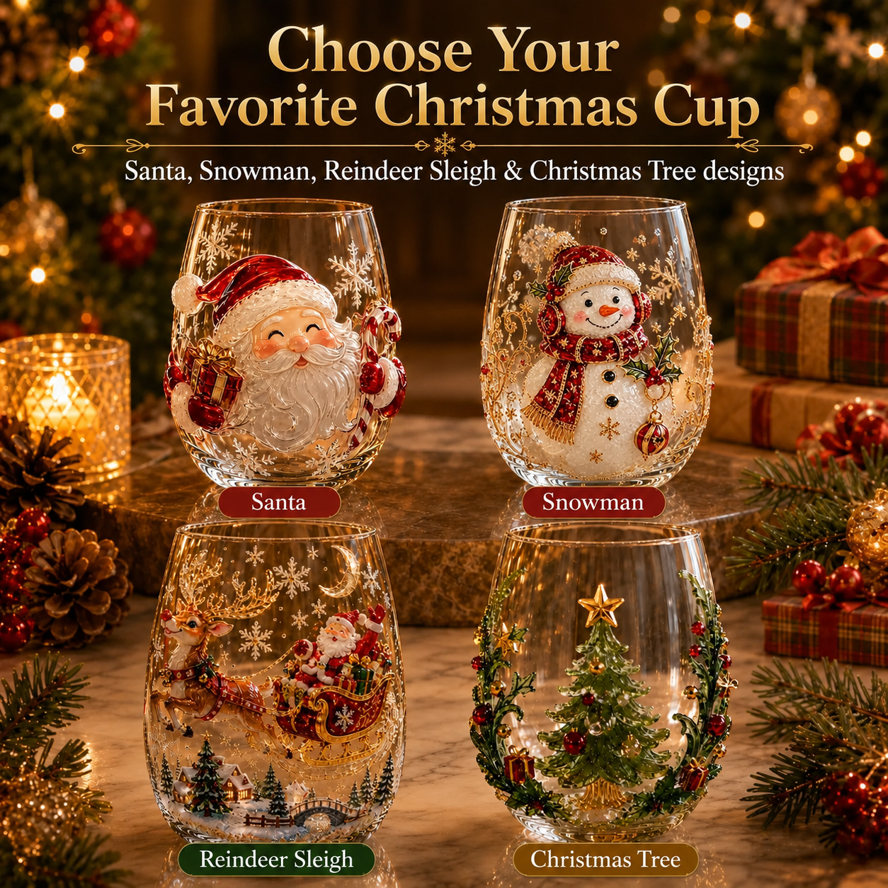 🎄 LAST DAY 49% OFF – ✨ Magical Christmas 3D Glass Cup | Raised Festive Artwork, Sparkling Details & Holiday Gift Drinkware 🎅